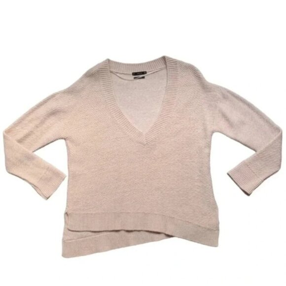 Zara Women's Sweater Chevron Knit V-neck Asymmetrical Hem Long Sleeve Pink S - Picture 3 of 16